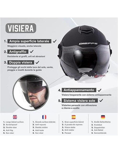 CASCO JET DIEFFE DF70 CON DOPPIA VISIERA