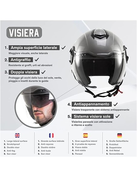 CASCO JET DIEFFE DF70 CON DOPPIA VISIERA