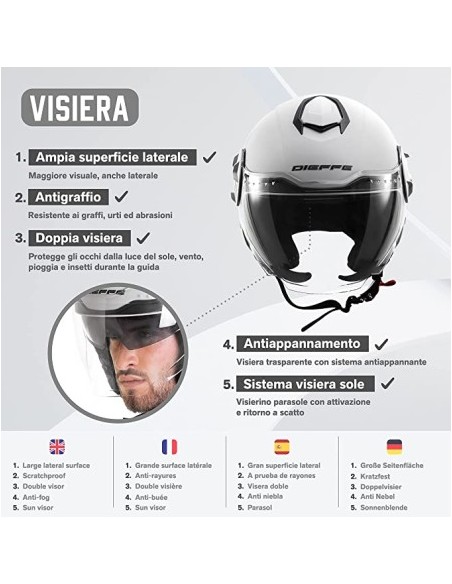 CASCO JET DIEFFE DF70 CON DOPPIA VISIERA